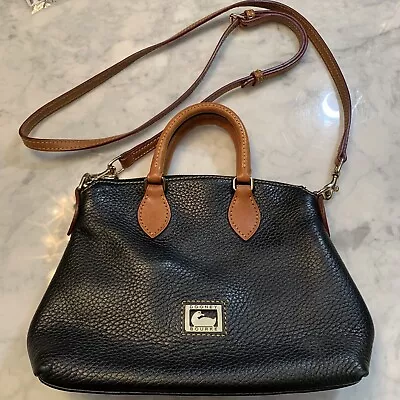 Dooney & Bourke Black And Tan Pebbled Dillen Small Crossbody Handbag Purse • $50