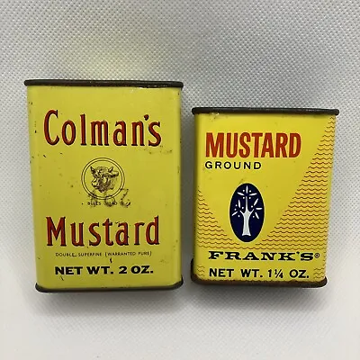 2 VTG Metal Spice Tins Colman's 2 Oz Franks 1.25 Oz Spice Cans Yellow Decorative • $7.95