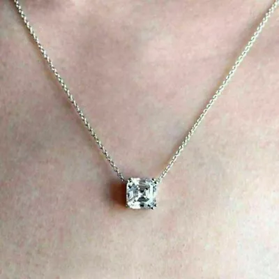 2Ct Asscher Cut Lab Created Diamond Solitare Pendant 18  14k White Gold Plated • $75.92