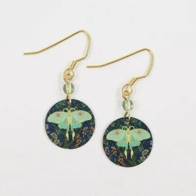 Lemon Tree Earrings Etched Brass Vintage Style Mint Green Luna Moth Boho Unique • $21.95