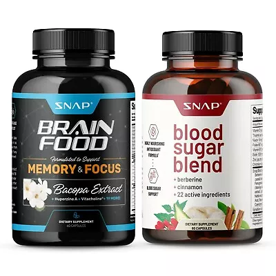 Nootropic Brain Booster Supplement + Blood Sugar Blend Supplement Bundle • $50.99