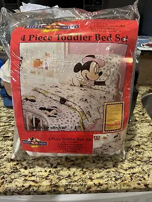 Vintage 90s Dundee Dress Minnie Mouse Toddler 4 Piece Bed Set Quilt Sheet Pillow • $89.99