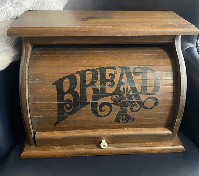 Vintage Large Wood Bread Box Roll Top Farmhouse Kitchen • $60.23