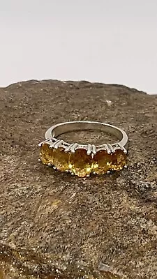 Vintage 925 Sterling Silver Prong Citrine Five Stone Ring 4.1 Gr Sz 8.75 #1 • $30.99