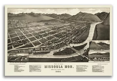 1884 Missoula Montana Vintage Old Panoramic City Map - 16x24 • $13.95