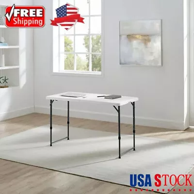 4-Ft Adjustable Height Fold Plastic Table In/Outdoor Table Built-in Carry Handle • $37.98