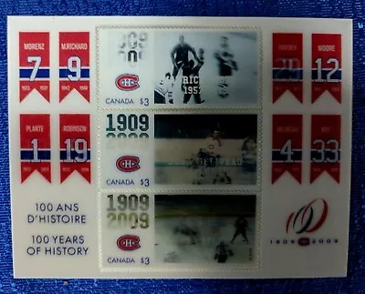 Canada Post 2009 Montreal Canadiens Centennial 3d Stamp Set Retire Jersey • $24.99