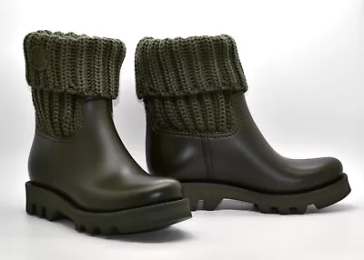 I0 NEW MONCLER Ginette Knitted Roll Up Collar Logo Patch Rain Boots Size 35 $475 • $269.99