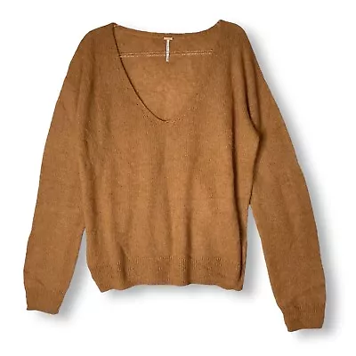 Free People Gossamer Alpaca Wool Sweater Oversized V Neck Terracotta Sz M • $34