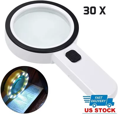 30X Jumbo Handheld Magnifying Glass W/ 12 Bright LED Light Illuminated Magnifier • $7.68