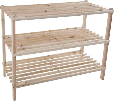 Wood Shoe Rack Storage Bench – Closet Bathroom Kitchen Entry Organizer 3-Ti • $29.87