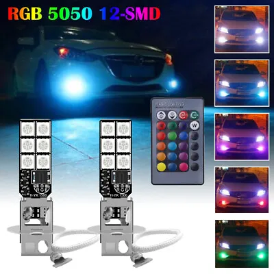 2X H3 5050 RGB 12SMD LED Auto Car Fog Light Bulbs Remote Control Multi-Color • $13.45