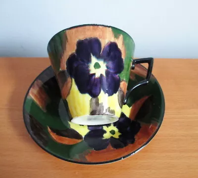 H & K Tunstall Tea Cup & Saucer Blue Flower Handpainted 1930s Art Deco England • $6.65