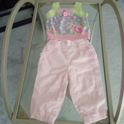 £4 • Buy Baby Girls 3 - 6 Months Outfit Next  Knit Tank Top Pink Cotton  Chinos.