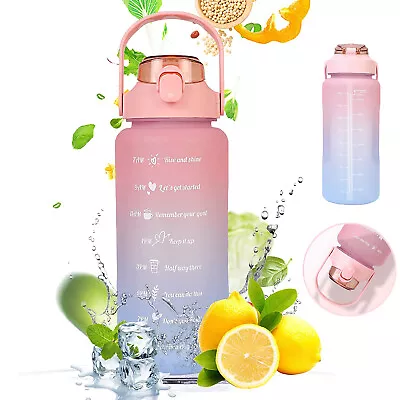 Large Motivational Water Bottle With Straw Time Marker BPA Free Sports Water Jug • $11.99
