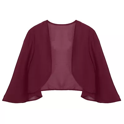 Womens Chiffon Solid Bolero Shrug Jackets Open Front 3/4Sleeve Cropped Cardigan • $9.29