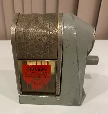 Vtg. Apsco Deluxe CHICAGO Automatic Pencil Sharpener Co. Rockford Ill. U.S.A. • $10