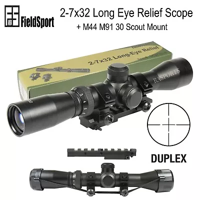 Field Sport Mosin Nagant 2-7x32 Long Eye Relief Scope + M44 M91 30 Scout Mount • $64.99