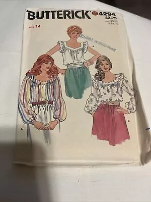 Vintage Butterick 4294 Square Neck Peasant Blouse Pattern Size 14 • $5.99