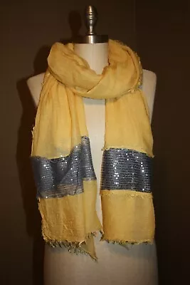 Sayami Viscose Mustard Yellow Scarf Gray Sequin Accent • $8