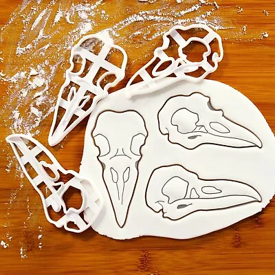 Set Of 3 Raven Skull View Cookie Cutters - Corvus Corax Halloween Witchcraft • £22.97