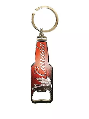 CANADA MAPLE Leaf RED Bottle Shape With Bottle Opener METAL KEYCHAIN NEW • $3.99