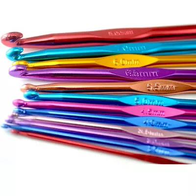 £3.99 • Buy 12 PCS ALUMINIUM CROCHET NEEDLES SET Yarn Knitting Sewing Hooks 2 TO 8 MM