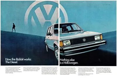 1982 VW Volkswagen Rabbit Diesel 2 Page Vintage Print Ad Blue Navy Horizon Art • $10.97