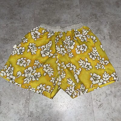 Vintage Yellow Beach Shorts Mens One Size  Classic Short Floral • $11.70