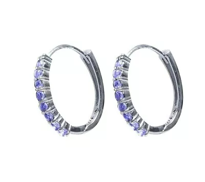 Natural Tanzanite Hoop Huggies Earring 0.925 Sterling Silver White Gold Over • $67.99