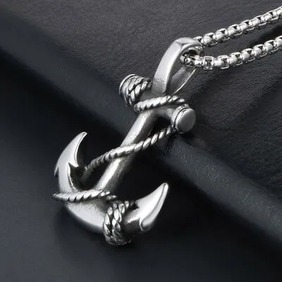 $9.99 • Buy Mens Stainless Steel Nautical Surfing Beach Anchor Pendant Necklace Men