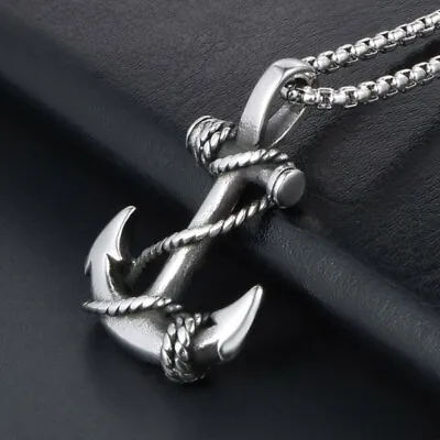 Mens Stainless Steel Nautical Surfing Beach Anchor Pendant Necklace Men • $7.99