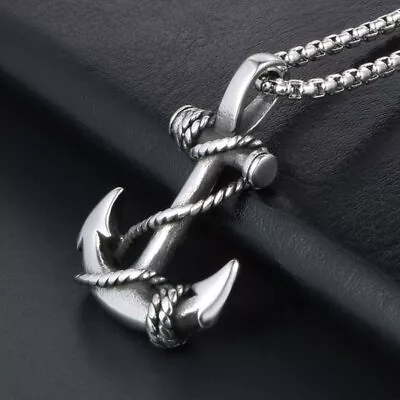 MOYON Mens Stainless Steel Nautical Surfing Beach Anchor Pendant Necklace Men • $10.99