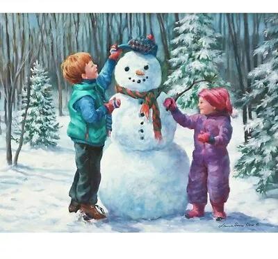 Diamond Painting Children Making Snowman Cute Design Embroidery Display Portrait • $11.89