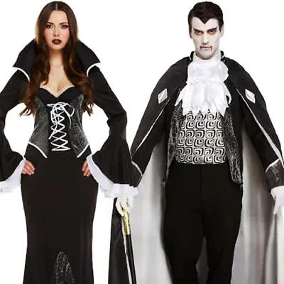 Gothic Vampires Fancy Dress Halloween Dracula Mens Ladies Adult Costume Outfit • £14.99