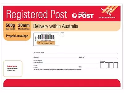 Australia Post Registered Post B4 Prepaid Envelope – 50 Pack • $384.75