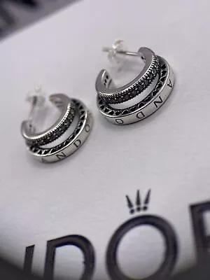 Pandora Signature Double Pave Hoop Earrings Ale S925 • £2.45