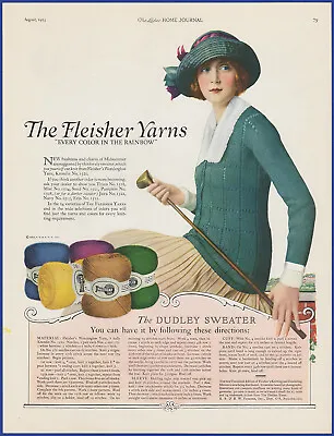 Vintage 1923 FLEISHER YARNS Crochet Knitting Colored Yarn Décor 20's Print Ad • $14.95