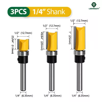 £11.99 • Buy 3PCS 1/4  Shank Straight Flush Trim Router Bit Set Wood Template Cutter 6.35mm
