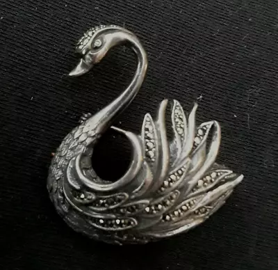 Vintage Sterling Silver Goose Brooch With Marcasite - Rare 14.7 GRAMS 925 SILVER • $22.95