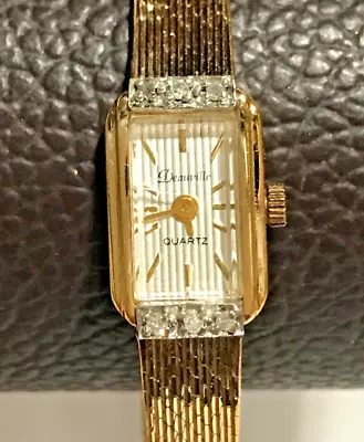 Vintage Deauville Quartz Genuine Diamonds Gold Plated Ladies Dainty Dress Watch • $29.99