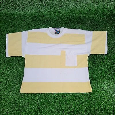 Vintage 90s Colorblock Striped Crop-Top Shirt Women S White Yellow Single-Stitch • $8.55