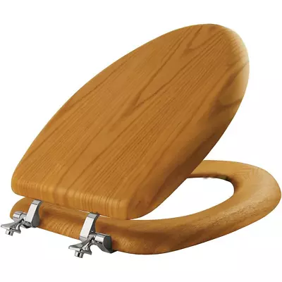 Bathroom Closed Front Toilet Seat Elongated Natural Oak Solid Wood Durable NEW • $41.01