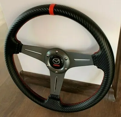 Steering Wheel Fits For MAZDA Racing Carbon Leather Sport Miata Mx5 323 626 929  • $97.53