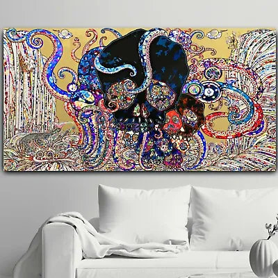 TAKASHI MURAKAMI  Octopus Black Skull CANVAS PRINT JAPANESE POP ART 44  Banner • $42.40