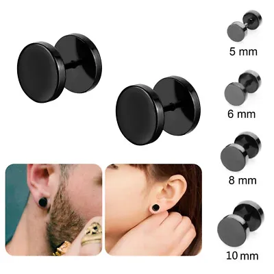 1 Pair Cool Punk Black Stainless Steel Ear Stud Men/Womens Piercing Earrings • £2.05