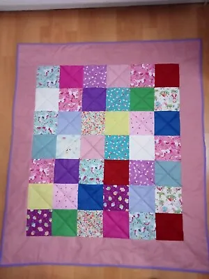 Handmade Patchwork Quilt Cot Play Unicorn Fairy Pink New  • £28