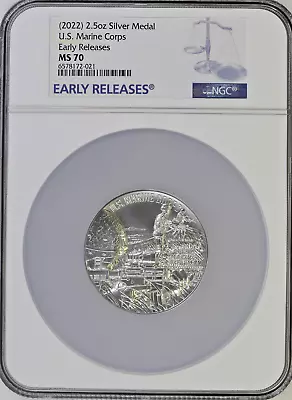 2022 US Marine Corps 2.5oz Silver Medal NGC MS70 Early Releases • $299