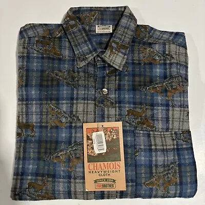 Vintage Five Brothers Flannel Men Large Chamois Heavyweight Shirt Deer Plaid • $39.95