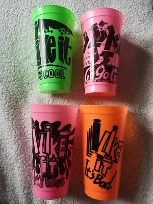 90's Neon Vintage McDonalds Cups X 4 Green Pink Toys Orange Happy Meal  • £3.98